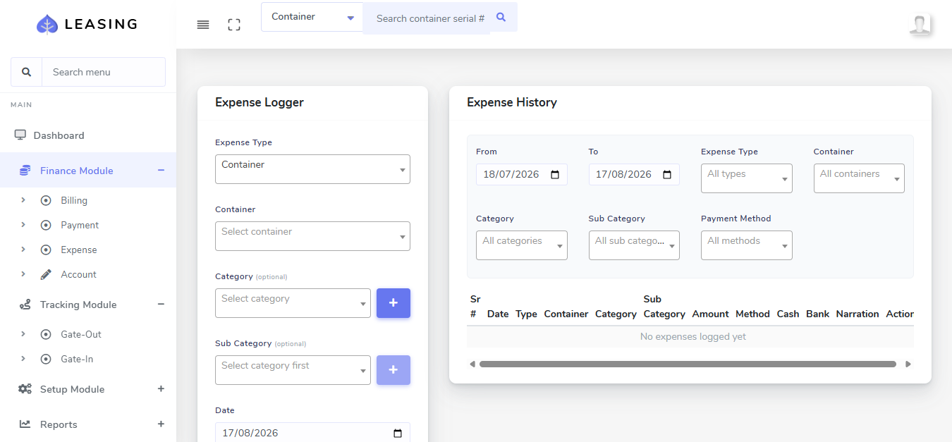 SAR Leasing finance expense logger and history